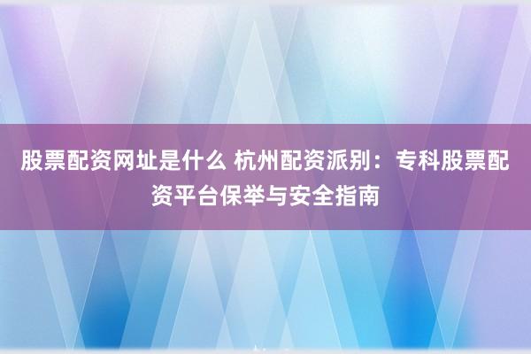 股票配资网址是什么 杭州配资派别：专科股票配资平台保举与安全指南