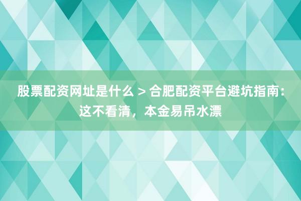 股票配资网址是什么 > 合肥配资平台避坑指南：这不看清，本金易吊水漂